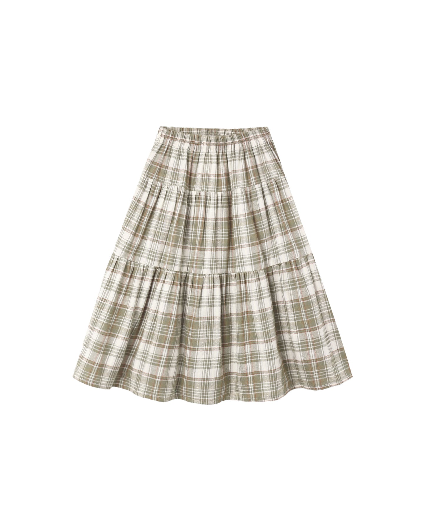 TIERED MIDI SKIRT || OLIVE DOBBY PLAID