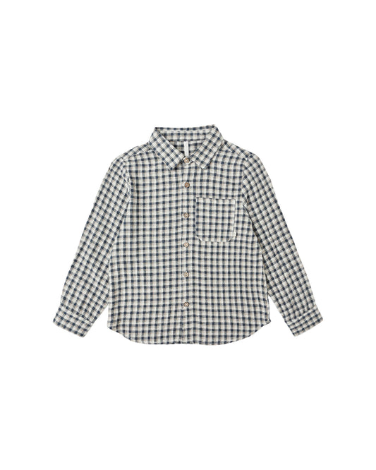 COLLARED LONG SLEEVE SHIRT || NAVY CHECK