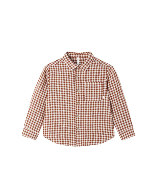 COLLARED LONG SLEEVE || BRICK CHECK