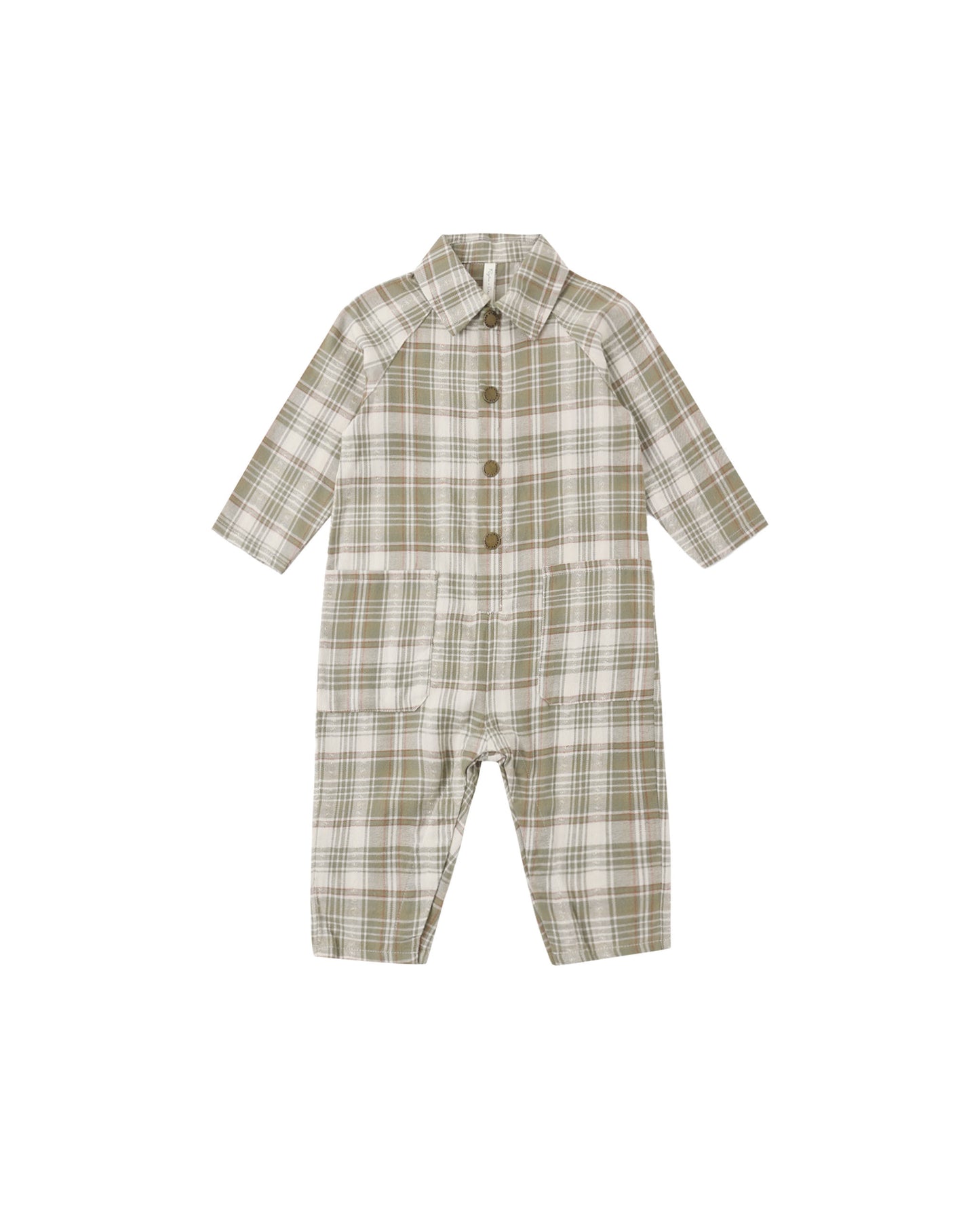 COLLARED BABY JUMPSUIT || OLIVE DOBBY PLAID