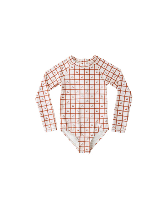 DELPHINE RASHGUARD ONE PIECE || CHERRY CHECK
