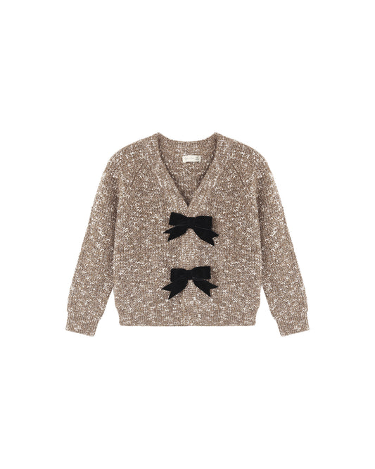 BOW CARDIGAN || HEATHERED STONE