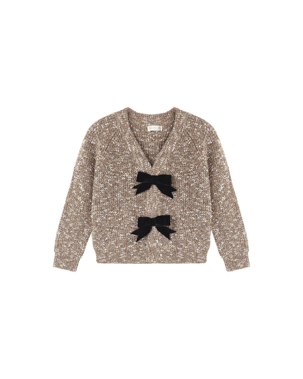 BOW CARDIGAN || HEATHERED STONE