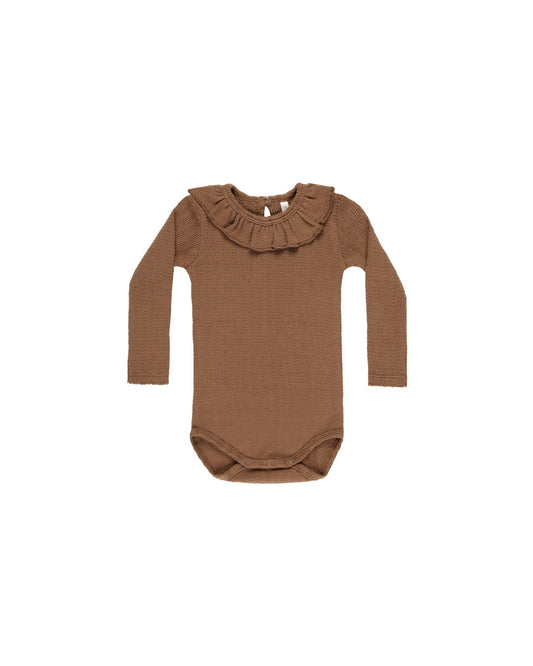 RUFFLE COLLAR BODYSUIT | SADDLE