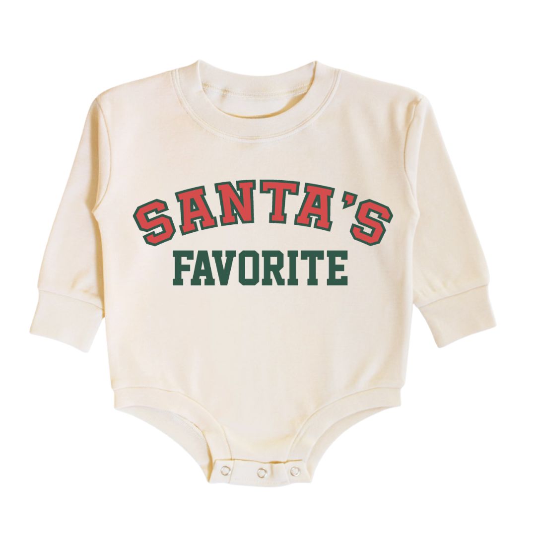 Santa's Favorite Christmas Long Sleeve Romper | Natural