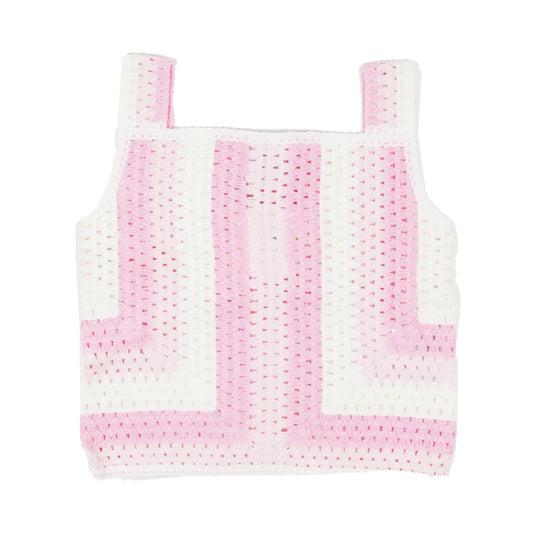 Tonal Stripe Crochet Girls Top | Pink