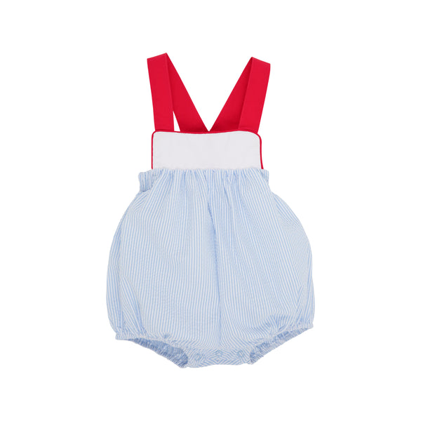 Samprey Sunsuit Breakers | Blue Seersucker With Worth Avenue White And Richmond Red
