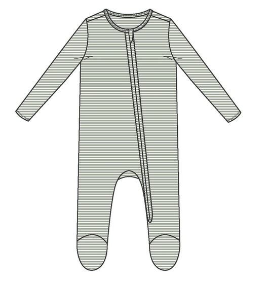 2 Way Zipper Footie | Desert Green Stripe