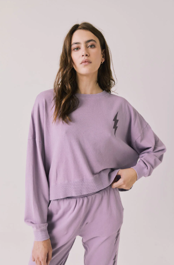 Cotton Fleece Ramone Pullover | Amethyst, Bolt
