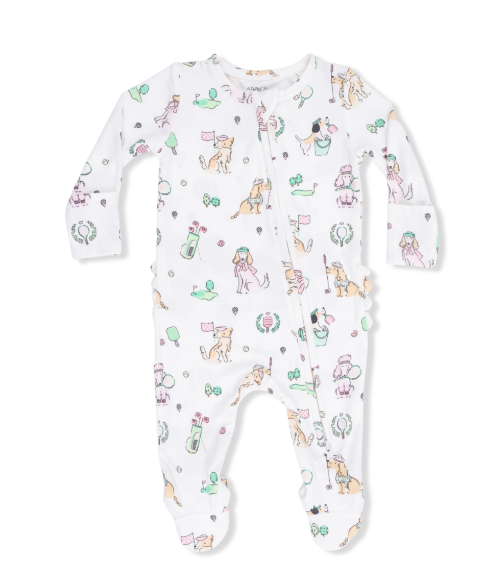 2 Way Ruffle Back Zipper Footie | Country Club Dogs Pink