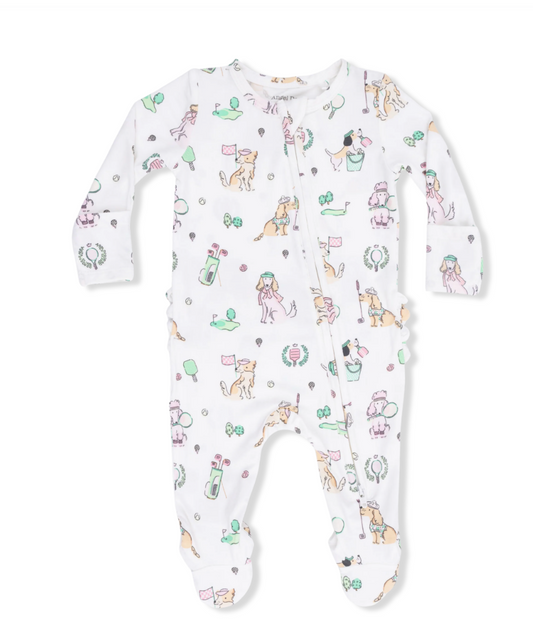 2 Way Ruffle Back Zipper Footie | Country Club Dogs Pink