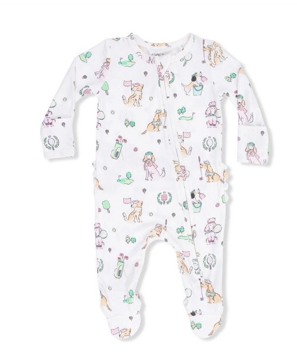 2 Way Ruffle Back Zipper Footie | Country Club Dogs Pink