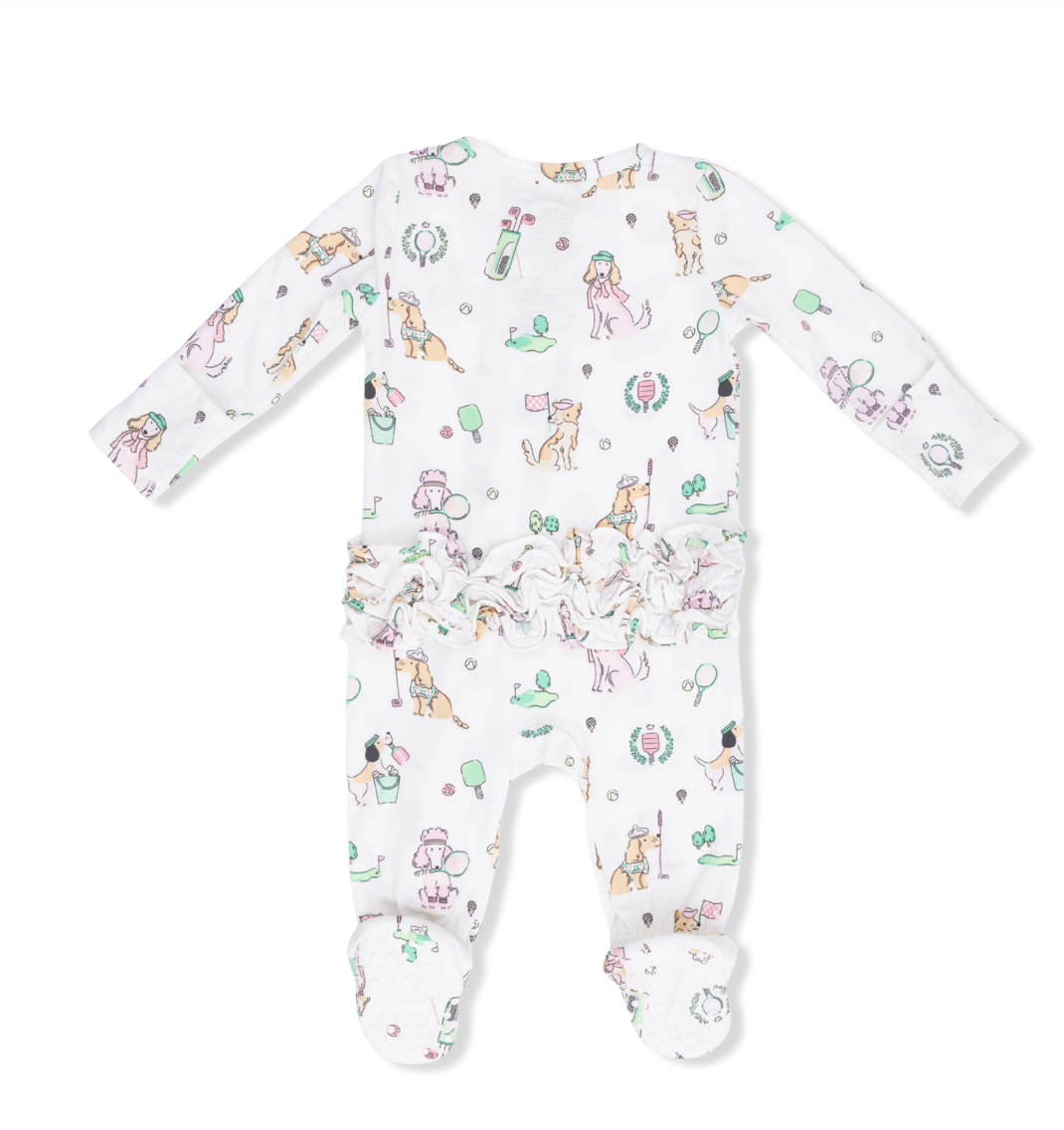 2 Way Ruffle Back Zipper Footie | Country Club Dogs Pink