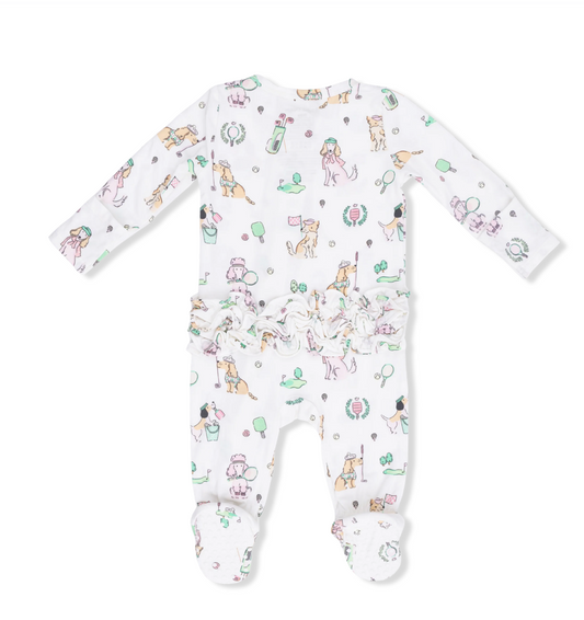 2 Way Ruffle Back Zipper Footie | Country Club Dogs Pink