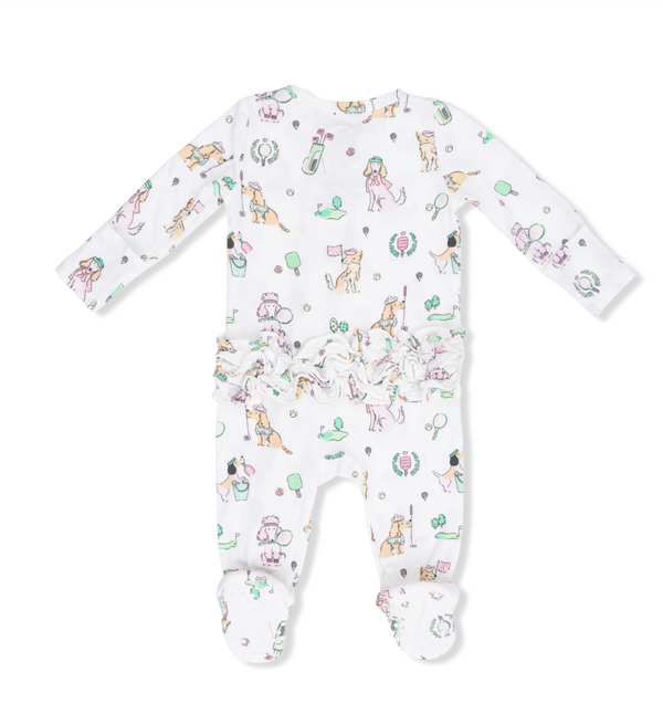 2 Way Ruffle Back Zipper Footie | Country Club Dogs Pink