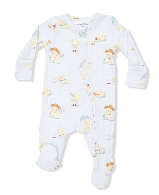 2-Way Zip Footie | Vintage Spring Ducklings Green