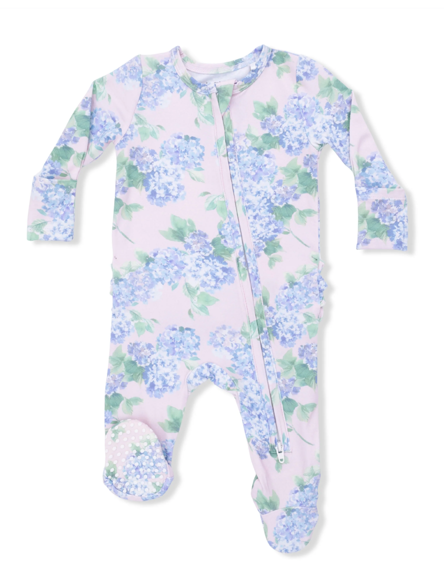 2 Way Ruffle Back Zipper Footie | Hydrangeas
