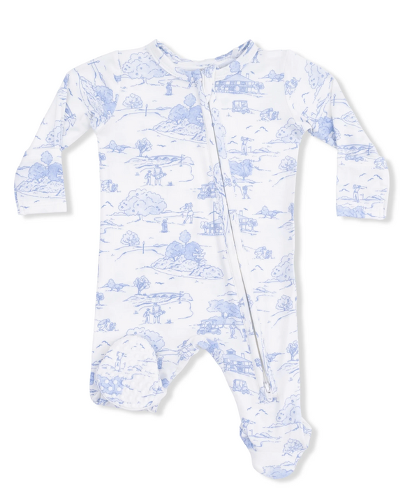 2 Way Zipper Footie | Golf Toile Blue