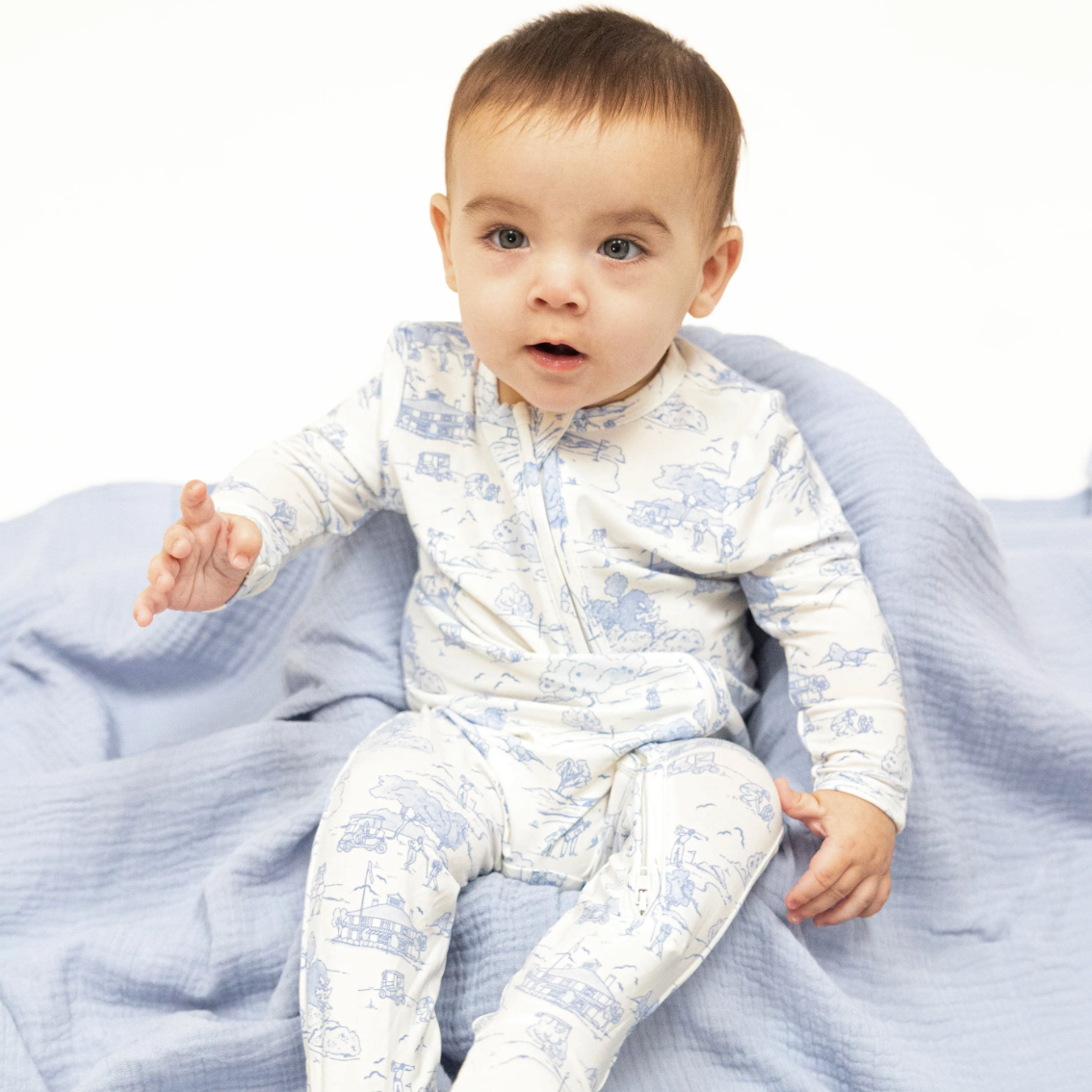 2 Way Zipper Footie | Golf Toile Blue