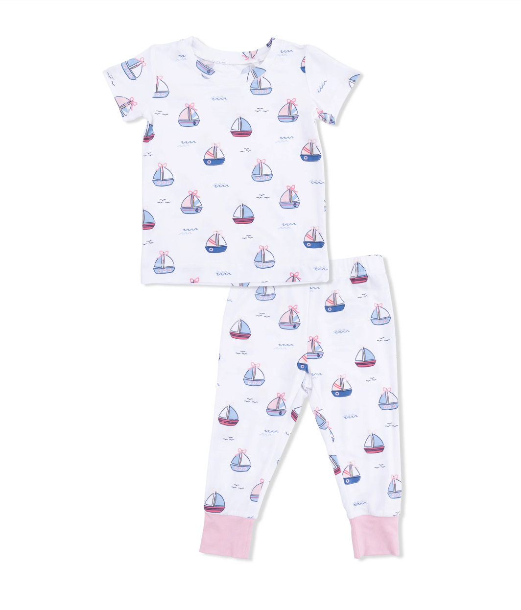 Short Sleeve Loungewear Set | Bubbly Sailboats Pink