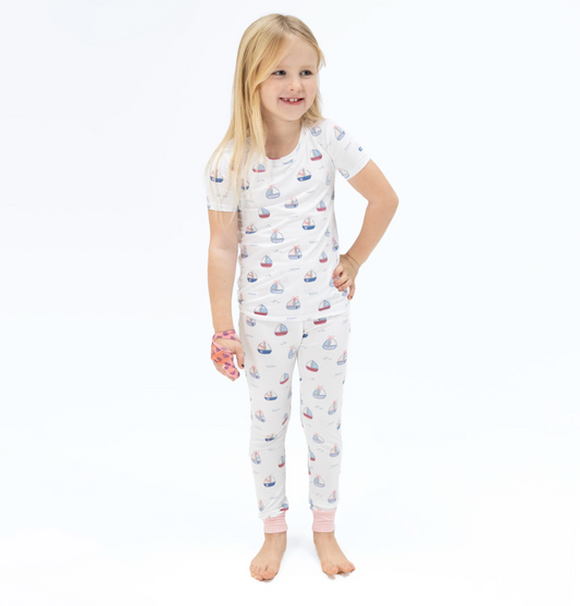 Short Sleeve Loungewear Set | Bubbly Sailboats Pink