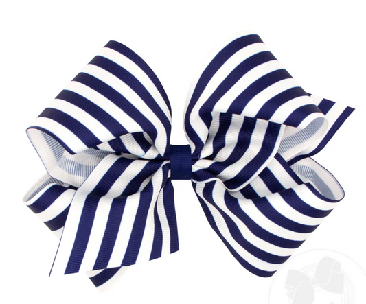 King Grosgrain Print Bow | Navy Stripe