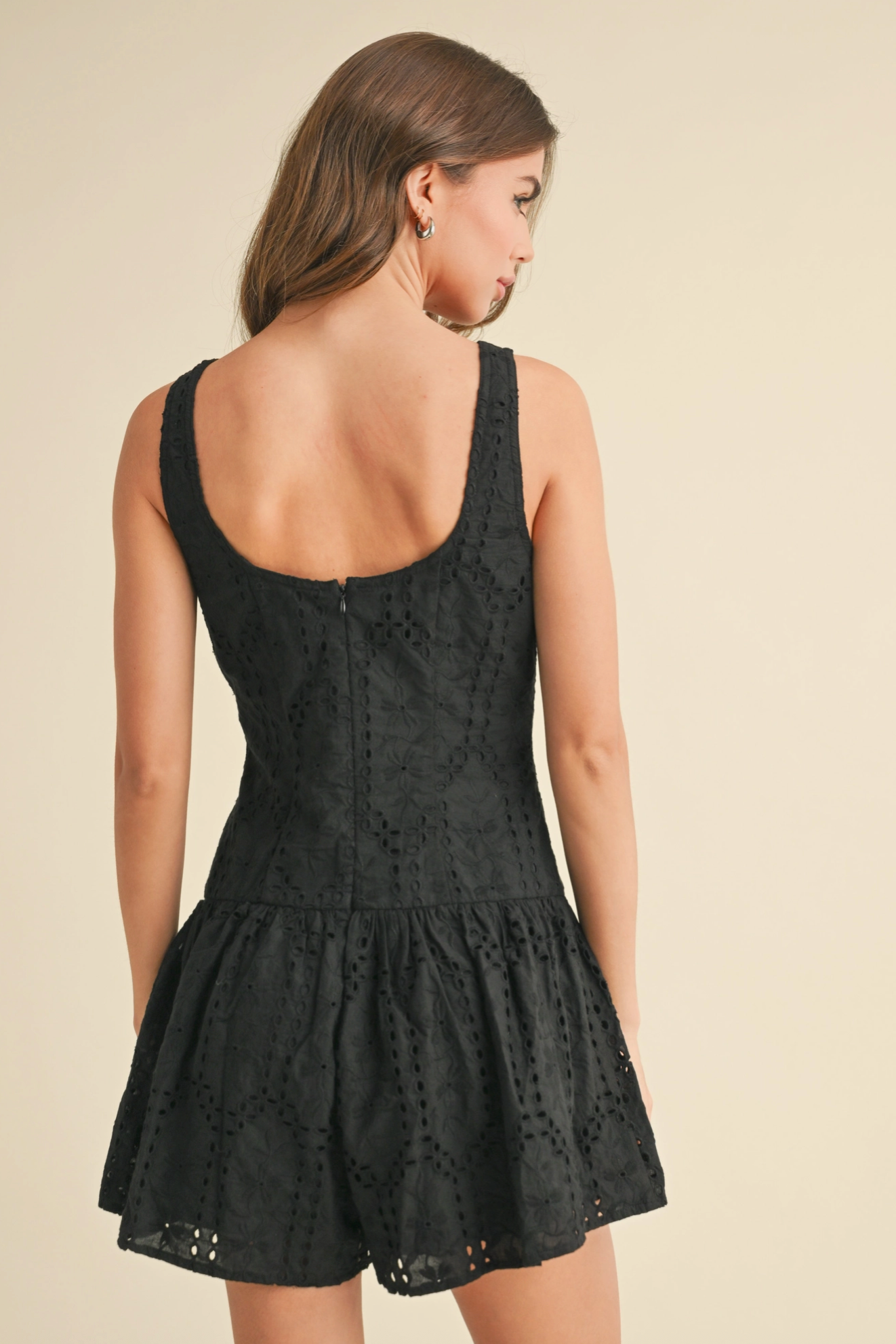 Women's Eyelet Dropwaist Romper | Black
