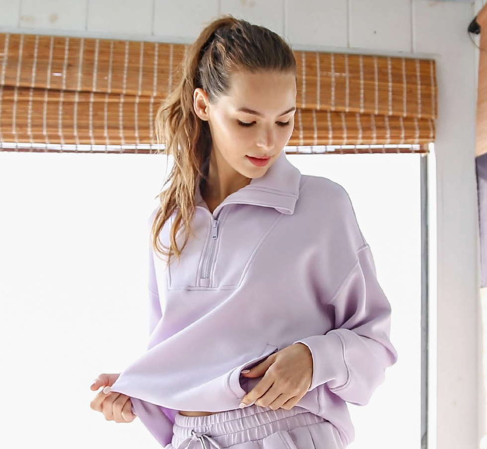 *PREORDER* Quater Zip Mock Neck Set | Lavender