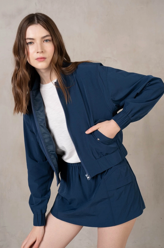 Stretch Bomber Jacket & Skort Set | Indigo