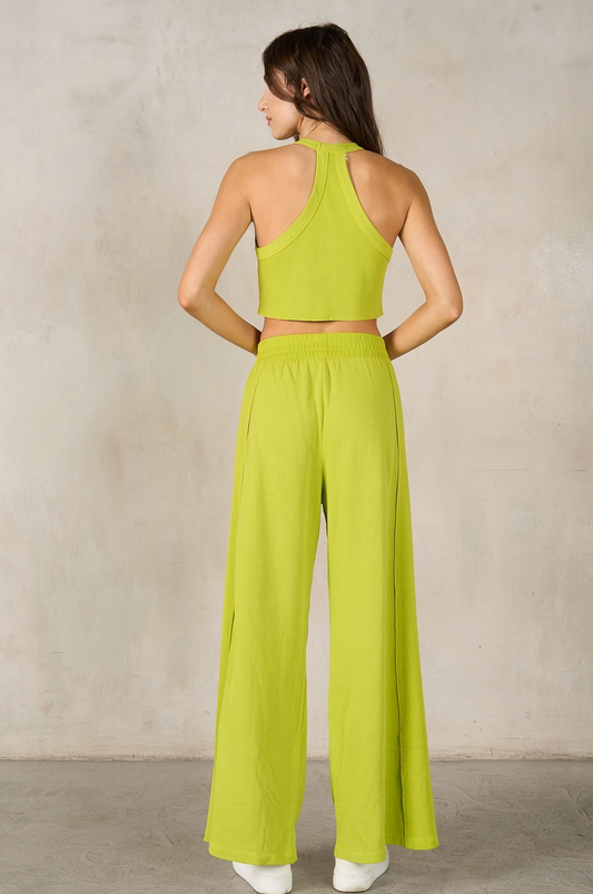 Halter Neck Crop Top & Pants Set | Chartreuse