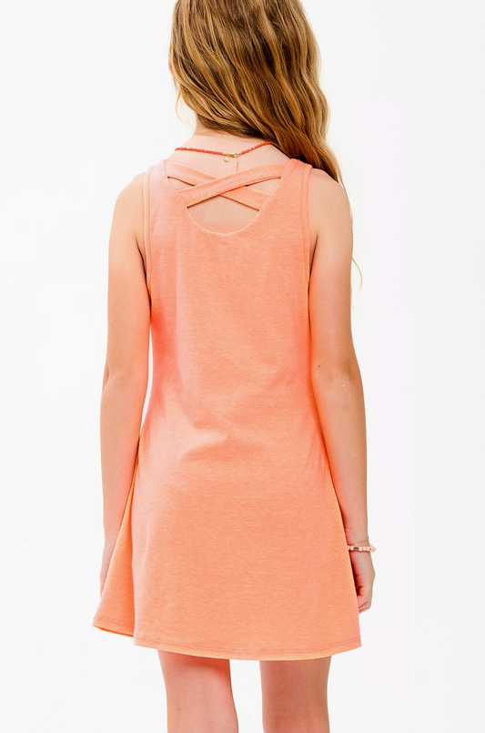 Cross Strap Back Mini Dress | Neon Orange