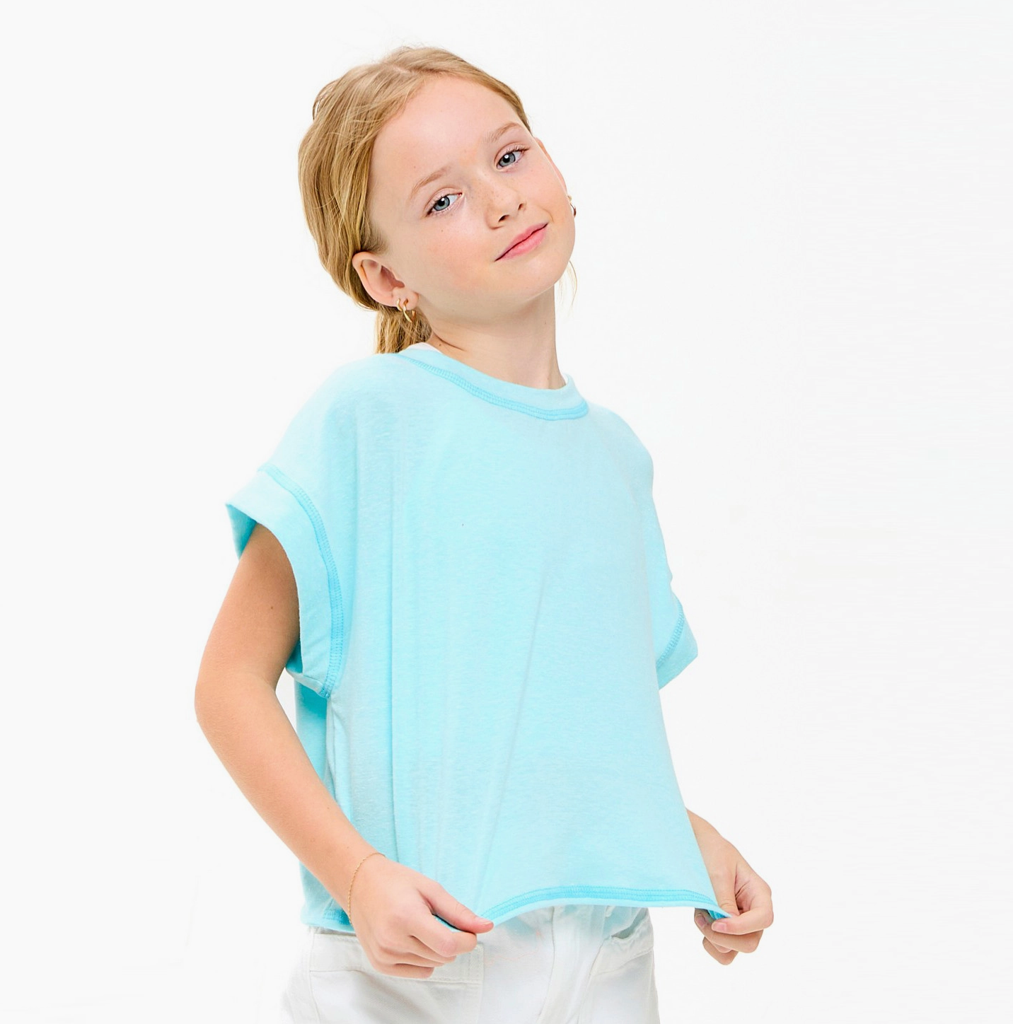 Slouchy Cut Out Tee | Aqua