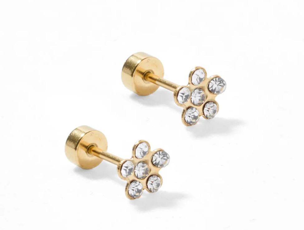 Screwback Stud Earrings | Lyla Flower Clear