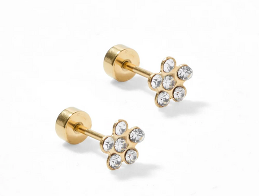 Screwback Stud Earrings | Lyla Flower Clear