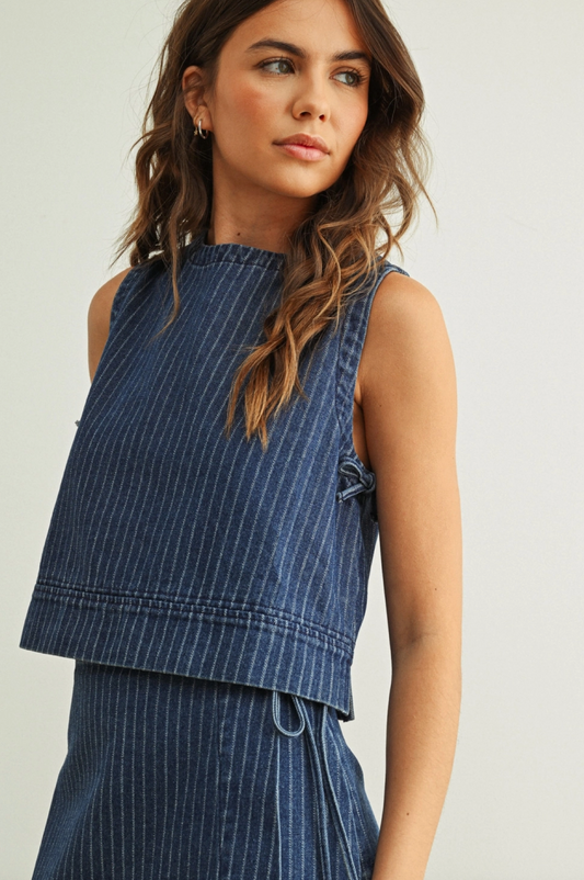 Denim Pinstripe Tie Tank