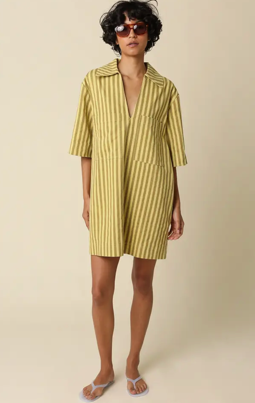 Chloe Olive Stripe Shirt Dress | Kiwi Mocha