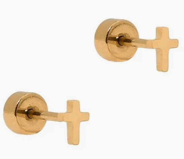 Screwback Stud Earrings | Micro Gold Cross