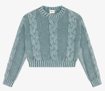 Cable Knit Crop Sweater | Acid Seafoam
