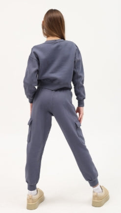 Cotton Fleece Cargo Jogger Pant | Indigo Storm