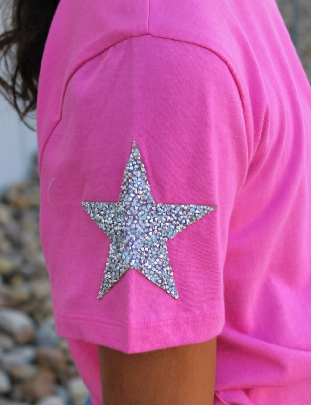 Paper Flower Bright Pink Silver Star Tee