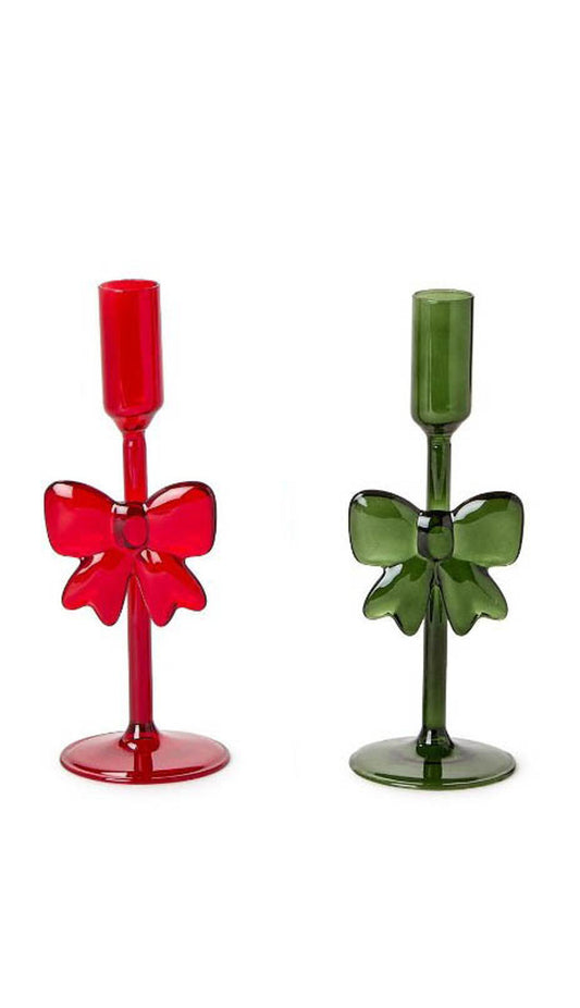Holiday Bows Glass Candleholders