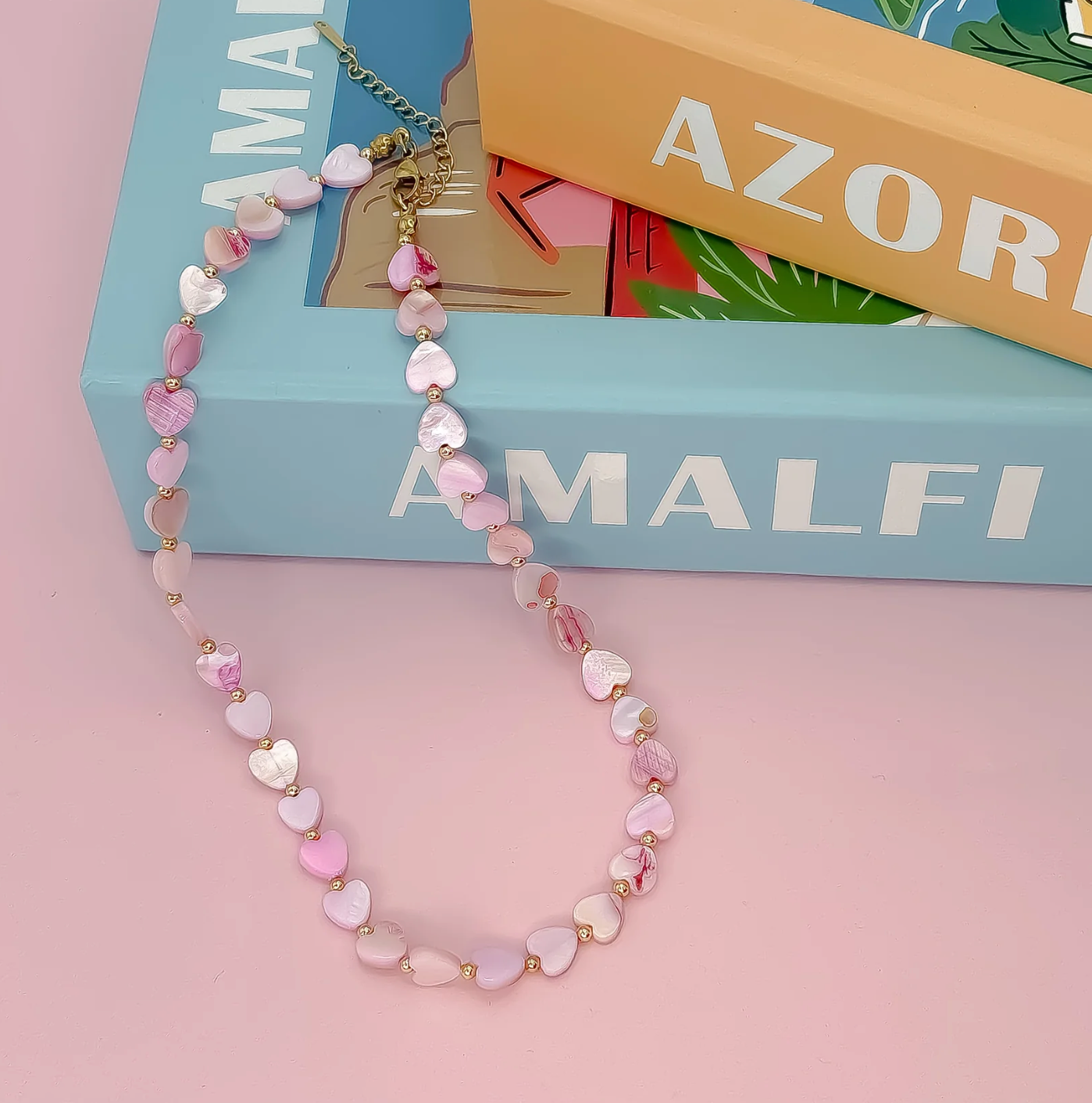 Multi Heart Stone Necklaces | Pink