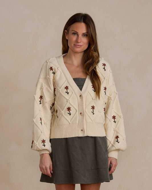 BOXY CROP CARDIGAN | WINTER FLORAL EMBROIDERY