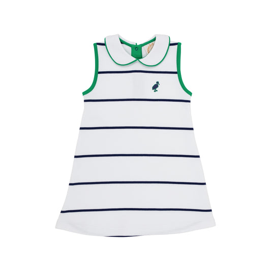 Sleeveless Maude's Peter Pan Collar Dress | Worth Avenue White And Nantucket Navy Stripe With Kiawah Kelly Green