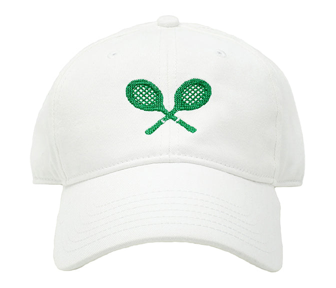 Tennis Racquets Needlepoint Baseball Cap, White