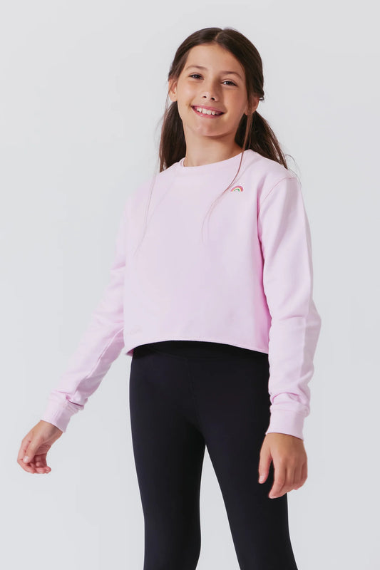 Girls Raw Hem Cropped Crew | Rose