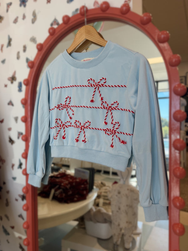 Bow Cord Detail Crew Neck | Light Blue