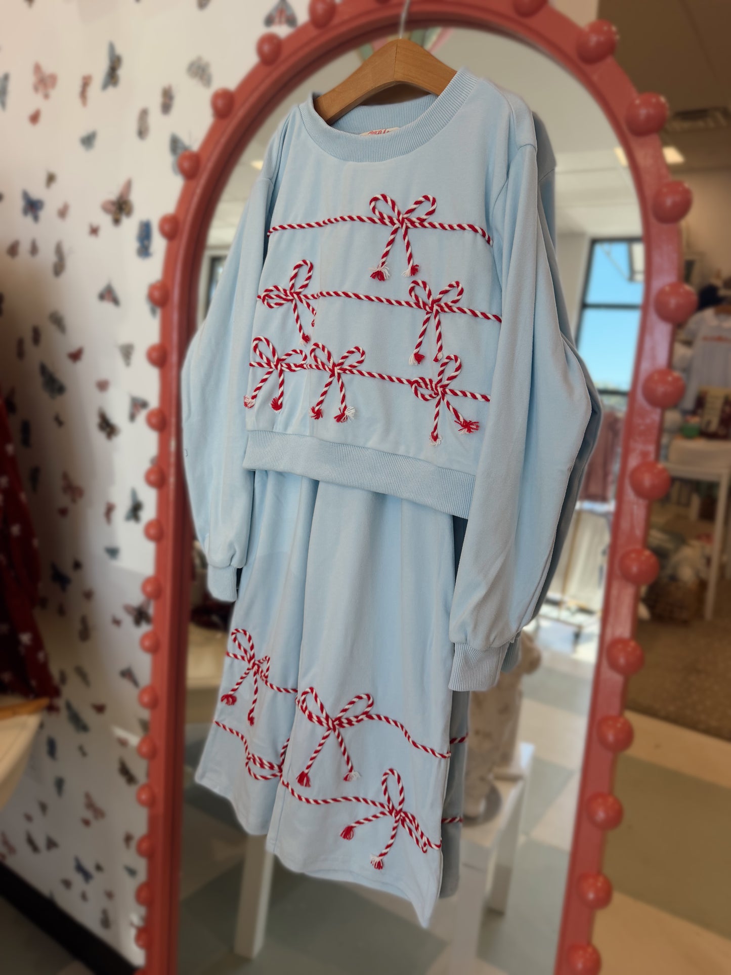 Bow Cord Detail Crew Neck | Light Blue