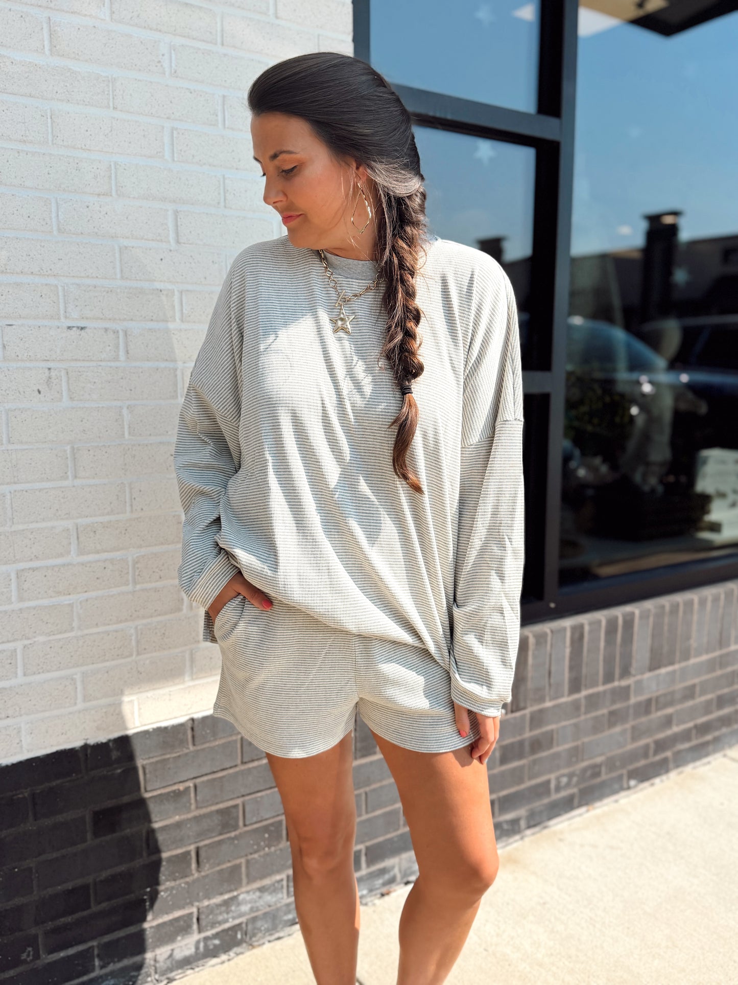 Ribbed Stripe Set | Heather Grey