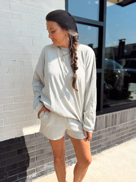 Ribbed Stripe Set | Heather Grey